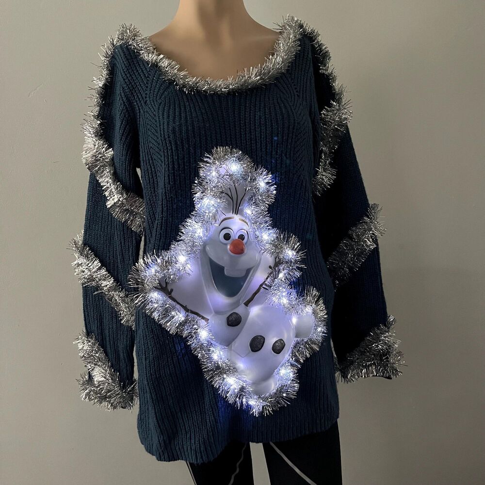 Lights UP snowman Tacky 3D womens Ugly Christmas Sweater Size Medium